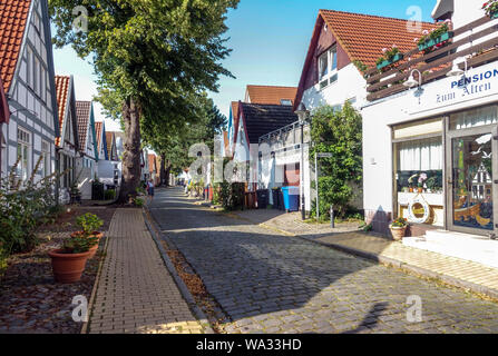 Warnemunde Altstadt Deutschland Alexandrinenstraße Fachwerkhäuser Rostock Deutschland Stockfoto