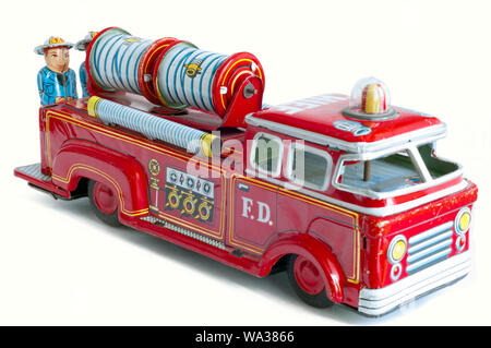 Ein schöner roter Vintage firetruck Tin Toy Stockfoto