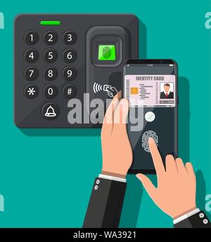 Passwort und Fingerprint Security Device mit Hand Stock Vektor