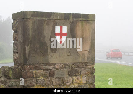 England Schottland Grenze England Eingabe von Schottland auf der A1 in der Nähe von Berwick, Großbritannien Stockfoto