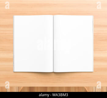 Realistische Zeitschrift, Broschüre, Buch oder Katalog mock up auf Holz- Hintergrund. 3D-Darstellung. Stockfoto