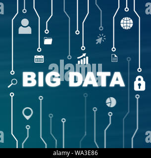 Big Data Technologie und Internet Konzept auf blauem Hintergrund Stockfoto