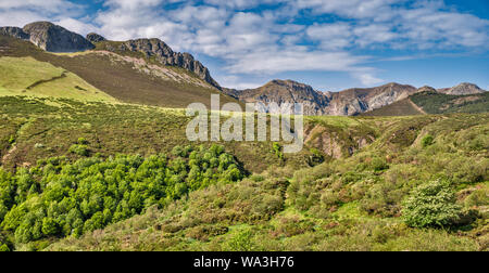 Sierra de Orpinas, Ansicht von Puerto de San Glorio auf der Straße N621, Picos de Europa, Kantabrien, Spanien Stockfoto