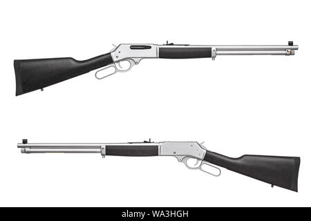 Alten amerikanischen Wilden Westen Gewehr auf weißem Hintergrund Stockfoto