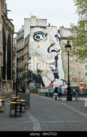 Große Jef Aerosol graffiti Kunstwerk auf Gebäude im Zentrum von Paris. Frankreich Stockfoto