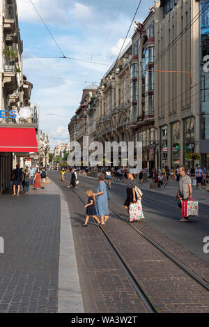 Genf, Schweiz - Juli, 08, 2019: Genfer Stadtzentrum, Rue du Marche street scene. Stockfoto