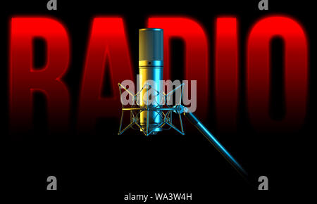 Mikrofon mit Text, 3D-Rendering Stockfoto