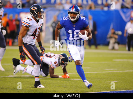 August 16, 2019 - August 16, 2019 - New York Giants Wide Receiver BENNIE FOWLER (18) macht eine Fangen und Laufen für einen Touchdown Vergangenheit ISAIH IRVING (47) Während des Spiels gegen die Chicago Bears an Met Life Stadium, East Rutherford, NJ (Credit Bild: © Bennett CohenZUMA Draht) Stockfoto