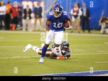 August 16, 2019 - August 16, 2019 - New York Giants Wide Receiver BENNIE FOWLER (18) macht eine Fangen und Laufen für einen Touchdown Vergangenheit HERZOG SHELLY (33) Während des Spiels gegen die Chicago Bears an Met Life Stadium, East Rutherford, NJ (Credit Bild: © Bennett CohenZUMA Draht) Stockfoto