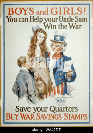 Jungen und Mädchen! Sie können Ihr Uncle Sam gewinnen sie den Krieg - ihr Quartier speichern, Krieg Einsparungen Briefmarken/James Montgomery Flagg; Amerikanische lithographischen Co., NEW YORK, kaufen Stockfoto