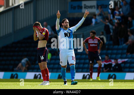 Blackburn, Großbritannien. 17. Aug 2019. Blackburn Rovers vorwärts Danny Graham feiert nach dem Öffnen der Die riefen vom Elfmeterpunkt während der Sky Bet Championship Match zwischen Blackburn Rovers und Middlesbrough im Ewood Park, Blackburn am Samstag, den 17. August 2019 zählen. Nur die redaktionelle Nutzung, eine Lizenz für die gewerbliche Nutzung erforderlich. Foto darf nur für Zeitung und/oder Zeitschrift redaktionelle Zwecke verwendet werden. (Credit: Andy Whitehead | MI Nachrichten) Credit: MI Nachrichten & Sport/Alamy leben Nachrichten Stockfoto