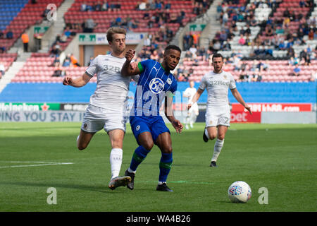 Wigan, Großbritannien. 17. Aug 2019. Patrick Bamford von Leeds United in der Sky Bet Championship Match zwischen Wigan Athletic und Leeds United bei der DW Stadium, Wigan am Samstag, den 17. August 2019. Nur die redaktionelle Nutzung, eine Lizenz für die gewerbliche Nutzung erforderlich. Foto darf nur für Zeitung und/oder Zeitschrift redaktionelle Zwecke verwendet werden. (Quelle: Pat Scaasi | MI Nachrichten) Credit: MI Nachrichten & Sport/Alamy leben Nachrichten Stockfoto