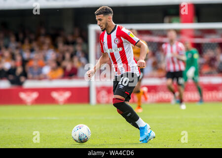 London, Großbritannien. 17 Aug, 2019. Saïd Benrahma von Brentford während der efl Sky Bet Championship Match zwischen Brentford und Hull City bei Griffin Park, London, England am 17. August 2019. Foto von salvio Calabrese. Nur die redaktionelle Nutzung, eine Lizenz für die gewerbliche Nutzung erforderlich. Keine Verwendung in Wetten, Spiele oder einer einzelnen Verein/Liga/player Publikationen. Credit: UK Sport Pics Ltd/Alamy leben Nachrichten Stockfoto