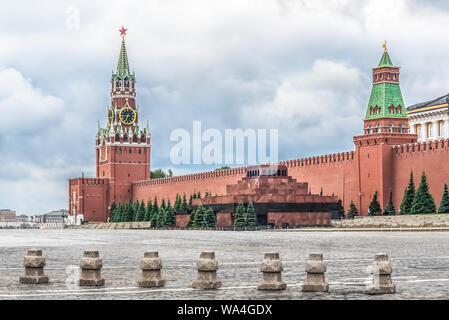 Moskau, Russland, Roter Platz, Kreml, Lenin-mausoleum Glockenspiel auf dem Spasskaja Turm Stockfoto