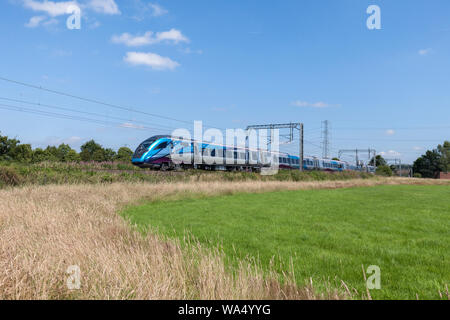 First Transpennine Express CAF Klasse 397 elektrische Zug auf einem Test/Kilometerstand Anhäufung von Rail Operations Group betrieben. Stockfoto