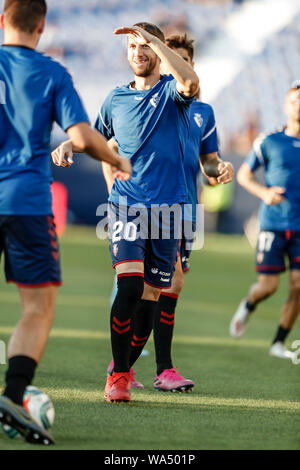 17. August 2019; Estadio Municipal de Butarque, Madrid, Spanien; La Liga, Club Deportivo Leganes versus Club Atlético Osasuna; Darko Brasanac (Osasuna) Vor dem Spiel Warm-up-Redaktion nur verwenden. Stockfoto