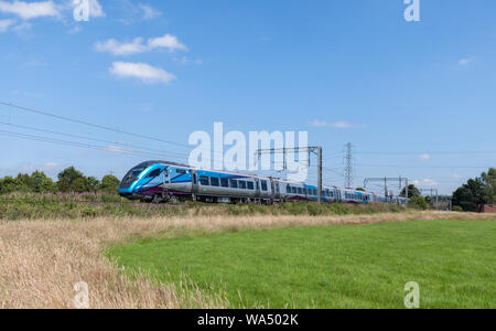 First Transpennine Express CAF Klasse 397 elektrische Zug auf einem Test/Kilometerstand Anhäufung von Rail Operations Group betrieben. Stockfoto