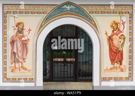 Religiöse Gemälde in der Kirche St. Johannes der Täufer (Cerkev Sv. Janeza Krstnika) in Suha in der Nähe von Skofja Loka, Slowenien Stockfoto