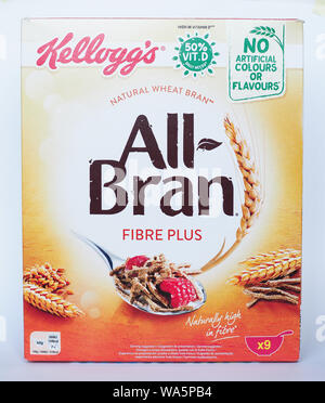 NEW YORK, USA - ca. August 2019: Kellogg's All-bran Fibre-Channel Stockfoto