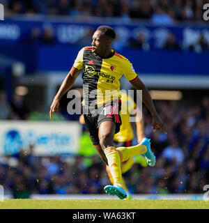 17. August 2019, Goodison Park, Liverpool, England; Premier League Football, Everton vs Watford: Danny Welbeck (10) von Watford Credit: Conor Molloy/News Bilder der Englischen Football League Bilder unterliegen DataCo Lizenz Stockfoto