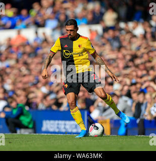 17. August 2019, Goodison Park, Liverpool, England; Premier League Football, Everton vs Watford: Jose Holebas (25) von Watford Credit: Conor Molloy/News Bilder der Englischen Football League Bilder unterliegen DataCo Lizenz Stockfoto