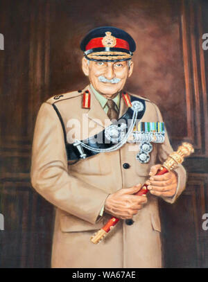 Das Porträt von Sam Manekshaw Manekshaw Center angezeigt. Er war Leiter der indischen Armee während des Indo Krieg & erste indische Feldmarschall. Stockfoto