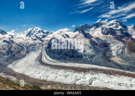 HDR-Panorama der berühmten gorner Gletscher in der Nähe von Zermatt in der Schweiz, Sommer Stockfoto