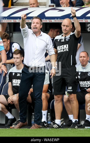 Millwall Manager Neil Harris während der efl Sky Bet Championship Match zwischen Millwall und Sheffield Mittwoch an der Höhle, London, England am 17. August 2019. Foto von Ken Funken. Nur die redaktionelle Nutzung, eine Lizenz für die gewerbliche Nutzung erforderlich. Keine Verwendung in Wetten, Spiele oder einer einzelnen Verein/Liga/player Publikationen. Stockfoto