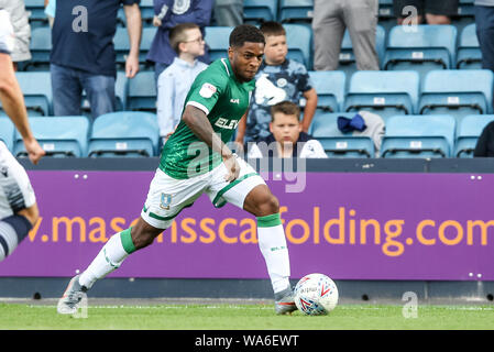 Kadeem Harris von Sheffield Mittwoch in Aktion während der efl Sky Bet Championship Match zwischen Millwall und Sheffield Mittwoch an der Höhle, London, England am 17. August 2019. Foto von Ken Funken. Nur die redaktionelle Nutzung, eine Lizenz für die gewerbliche Nutzung erforderlich. Keine Verwendung in Wetten, Spiele oder einer einzelnen Verein/Liga/player Publikationen. Stockfoto