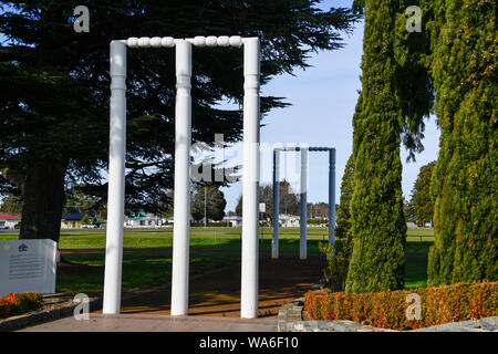 Die großen Wickets Cricket Baumstümpfe, Westbury, Tasmanien, Australien Stockfoto