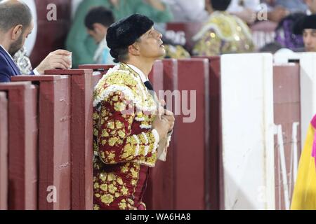 August 18, 2019 - 17. August 2019 der Malagueta Stierkampfarena (Malaga) Cayetano Schnitte drei sanften Ohren in Malaga Cayetano Rivera OrdÃ³Ã±ez fügt und weiterhin in seine unaufhaltsame Sommer. Ein weiterer Triumph, diese Zeit in Málaga, wo er drei Ohren und ging auf seinen Schultern. Cayetano Rivera OrdÃ³Ã±ez fügt und setzt in seinem unaufhaltsamen Sommer. Ein weiterer Triumph, diese Zeit in Málaga, wo er drei Ohren und ging auf seinen Schultern. (Bild: © Lorenzo Carnero/ZUMA Draht) Cordon drücken Sie Stockfoto