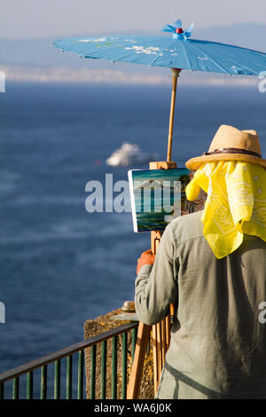 Künstler malten einen Blick auf die Amalfiküste und den Vesuv von Sorrento, Italien Stockfoto