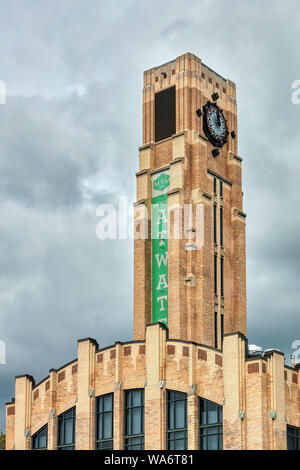 Der Uhrturm von Atwater Market Gebäude in Montreal, Quebec, Kanada. Stockfoto