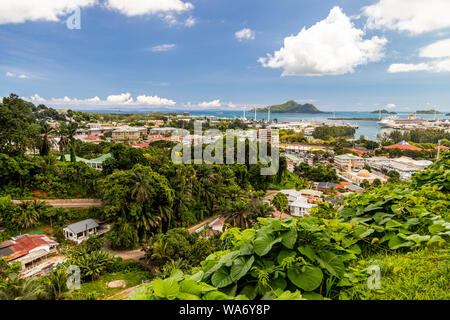 Panoramablick auf die Hauptstadt Victoria auf den Seychellen Insel Mahé Stockfoto