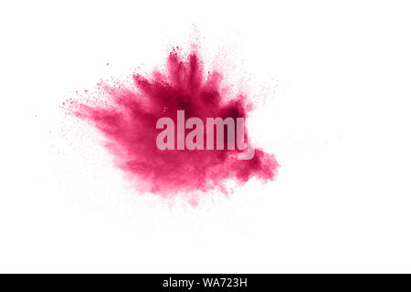 Rosa Rot Pulver Explosion auf weißem Hintergrund. Stockfoto