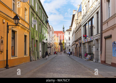 Bydgoszcz Polen - 15. August 2019: alte Häuser in der Altstadt von Bydgoszcz. Stockfoto