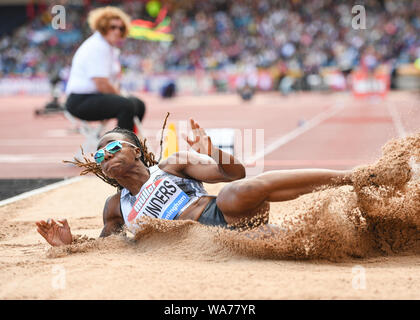 Birmingham, Großbritannien. 18. August 2019. Sie "keela Sanuders der USA in Frauen Weitsprung während Muller Grand Prix Birmingham 2019 an Alexander Stadium am Sonntag, 18. August 2019 in Birmingham, England. Credit: Taka G Wu/Alamy leben Nachrichten Stockfoto