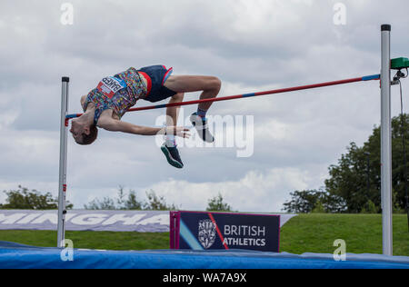 Birmingham, Großbritannien. 18. August 2019. Diamond League Leichtathletik Muller Grand Prix; Chris Baker (GBR) konkurriert nur in der Mens High Jump Final-redaktionelle Verwendung. Credit: Aktion Plus Sport Bilder/Alamy leben Nachrichten Stockfoto