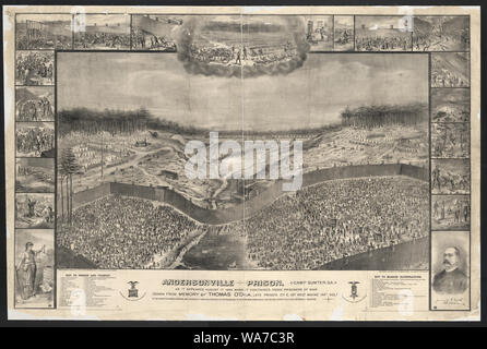 Andersonville Gefängnis, Camp Sumter, Ga, wie es schien, vom 1. August 1864, wenn es 35.000 Kriegsgefangene/aus dem Speicher von Thomas O'Dea gezeichnet, spät private Co.E. 16. regt. Maine Infi. Vols; auf Stein von T. J. S. Landis. Stockfoto