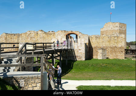 Die Ruinen der mittelalterlichen Burg in Inowłódz, Tomaszów Mazowiecki County, Woiwodschaft Łódź, in Zentral Polen Stockfoto