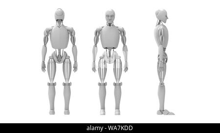 3D-Rendering von mehrere Ansichten eines menschlichen Roboter in Weiß studio Hintergrund isoliert Stockfoto