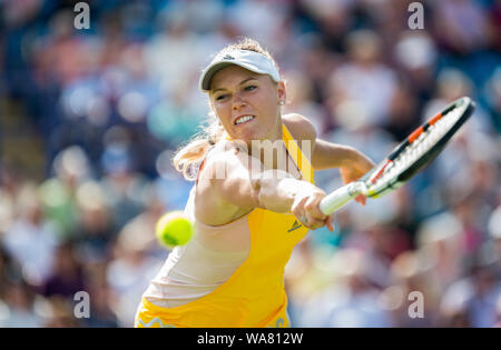 Caroline Wozniacki - Aegon International 2015 - Eastbourne - England, Caroline Wozniacki aus Dänemark in Aktion Spielen mit zwei rückhand gegen Svet übergeben Stockfoto