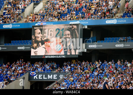 Barcelona, Spanien. 18 Aug, 2019. Dani Jarque und Antonio Puerta Tribute während des La Liga Match zwischen RCD Espanyol und Sevilla CF RCDE Stadion in Barcelona, Spanien. Credit: Christian Bertrand/Alamy leben Nachrichten Stockfoto