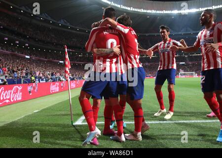 Madrid, Spanien. 18 Aug, 2019. Madrid, Spanien; 18.08.2019. Fußball der Liga Match 01 2019-2020 Atletico de Madrid gegen Getafe am Wanda Metropolitano Stadium statt, in Madrid. Morata Atletico de Madrid Spieler Ziel Credit: Juan Carlos Rojas/Picture Alliance | Verwendung weltweit/dpa/Alamy leben Nachrichten Stockfoto