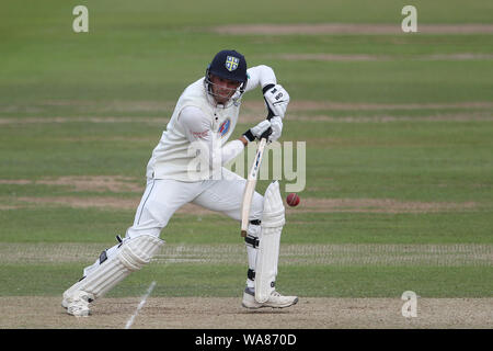 CHESTER LE STREET, ENGLAND AUG 18 Jack Burnham von Durham batting während der specsavers County Championship Match zwischen Durham County Cricket Club und Leicestershire County Cricket Club Emirates Riverside, Chester Le Street am Sonntag, den 18. August 2019. (Credit: Mark Fletcher | MI Nachrichten) Credit: MI Nachrichten & Sport/Alamy leben Nachrichten Stockfoto