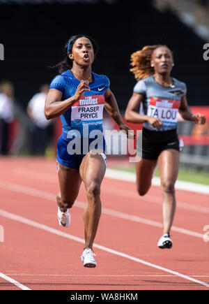 Birmingham, Großbritannien. 18 Aug, 2019. Shelly-Ann Fraser-Pryce (JAM) konkurriert im 200m während der Muller Birmingham Grand Prix & IAAF Diamond League Event im Alexander Stadium. Credit: SOPA Images Limited/Alamy leben Nachrichten Stockfoto