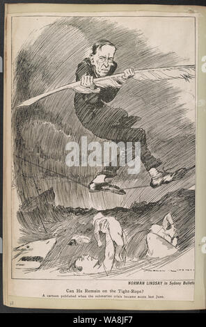 Kann er auf dem Tight-Rope eine Karikatur veröffentlicht, wenn das u-boot Krise akut wurde im vergangenen Juni/Norman Lindsay bleiben. Stockfoto