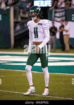 August 18, 2019, East Rutherford, New Jersey, USA: New York Jets wide receiver Robby Anderson (11) Während die Strahlen in Grün und Weiß der Praxis an MetLife Stadium in East Rutherford, New Jersey. Duncan Williams/CSM Stockfoto