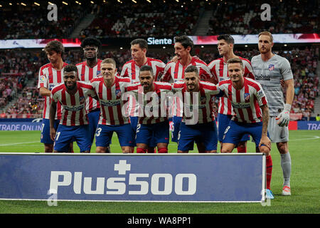 Atletico de Madrid Team für ein Foto vor dem La Liga Fußballspiel zwischen Atletico de Madrid und Getafe CF Wanda Metropolitano Stadion in Madrid darstellen. (Endstand; Atletico de Madrid 1:0 Getafe CF) Stockfoto