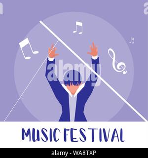 Musik Festival Plakat mit Orchester Dirigent Vector Illustration Design Stock Vektor